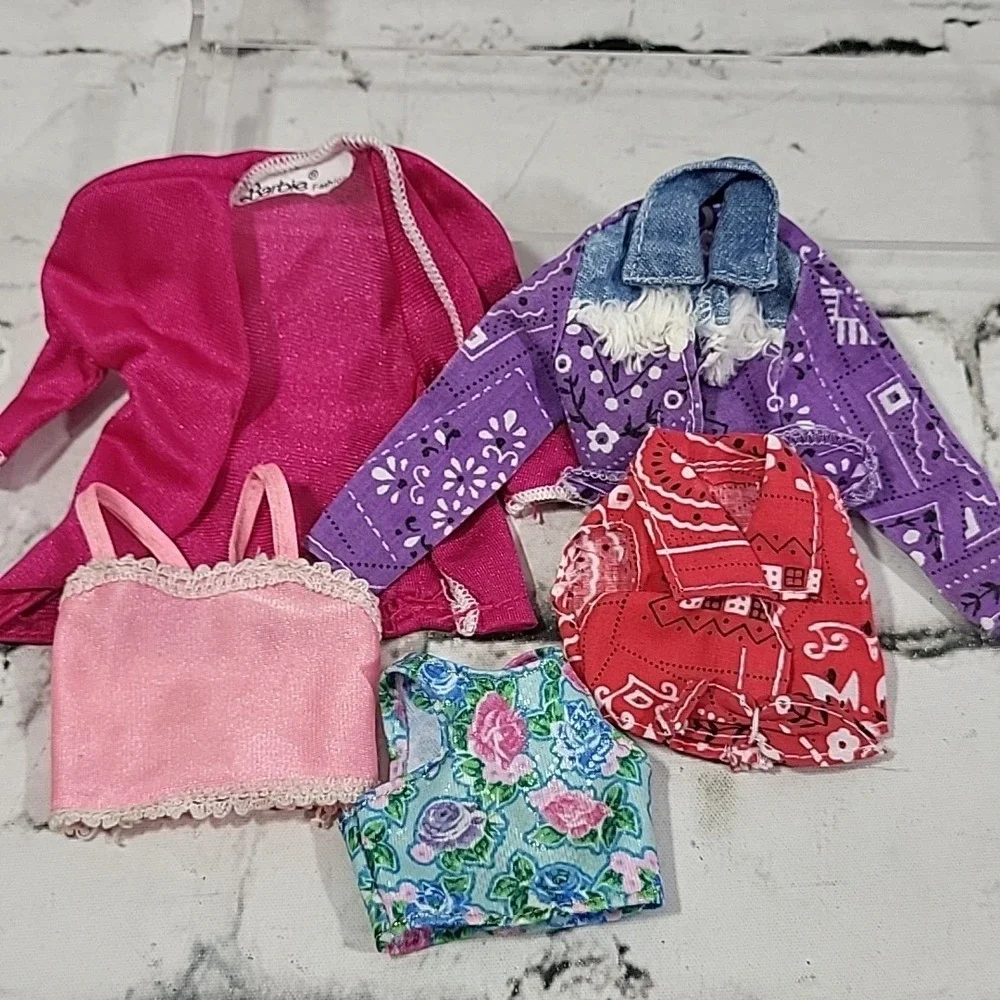Vintage 90s‎ Barbie Doll Clothes Lot Of Tops Bandana Western Pink Satiny